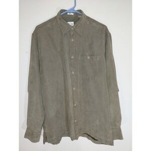 Geoffrey Beene Men's Micro-Suede Green Shirt Size M 100% Polyester Button Up A4